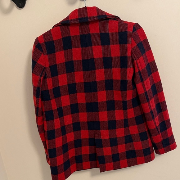 J. Crew Red and Black Plaid Pea Coat - Picture 3 of 3